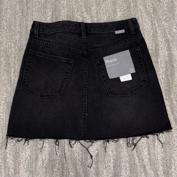 NWT Boyish Corey Black Denim Mini Skirt Distressed High Rise Women’s 26 FLAW - Picture 1 of 8